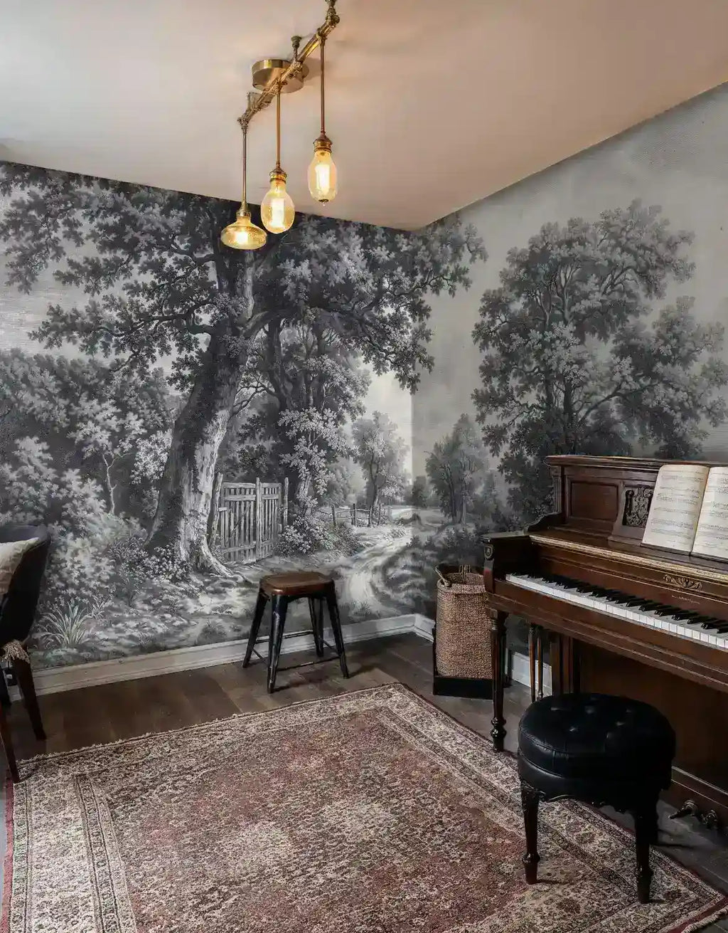 Vintage Countryside Wall Mural in Black and White-2