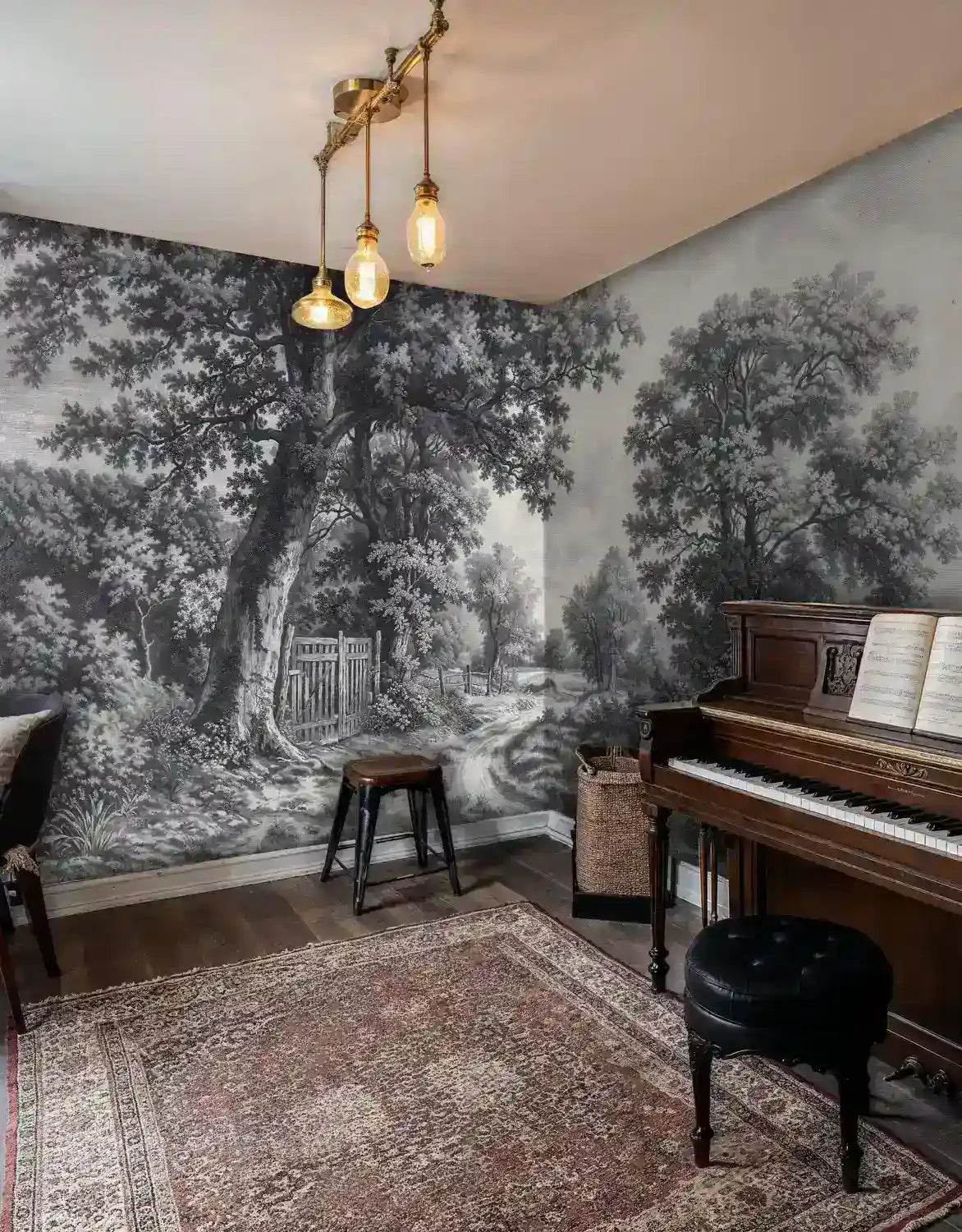 Vintage Countryside Wall Mural in Black and White-2