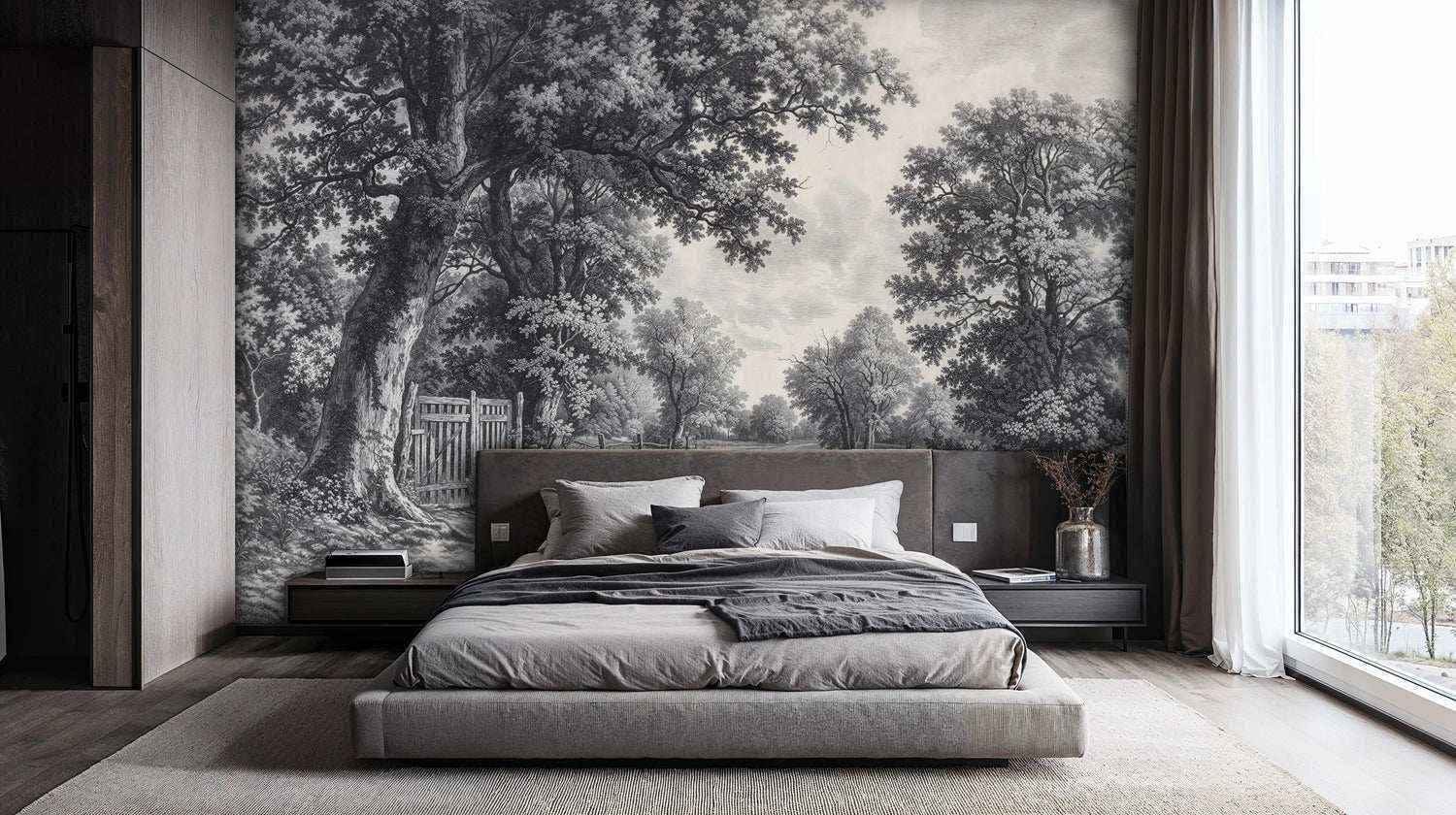 Vintage Countryside Wall Mural in Black and White-3